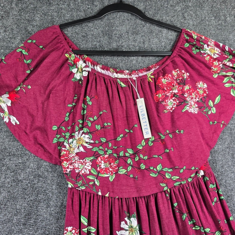 Lilbetter Women Large Burgundy Floral Off Shoulder Ruffle Maxi Dress Side Slit